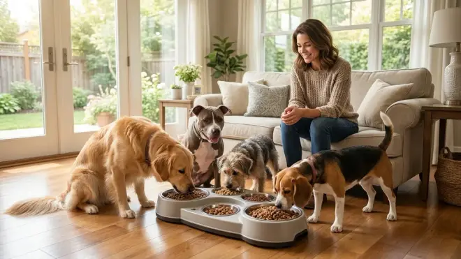 Do automatic feeders help prevent obesity in multi-pet households where one pet is a fast eater?