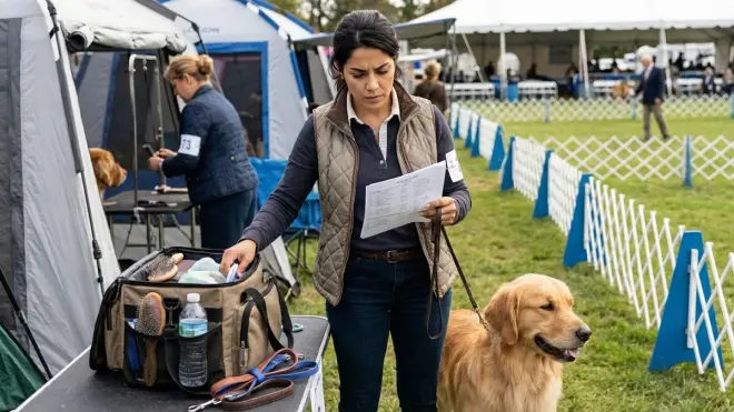 What time should I arrive at a dog show if my ring time is 10 a.m.?
