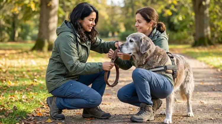 Should I use a harness or collar for walking my elderly dog?