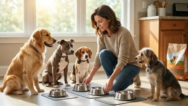 How do I transition from shared bowls to separate feeding stations without stressing my pets?