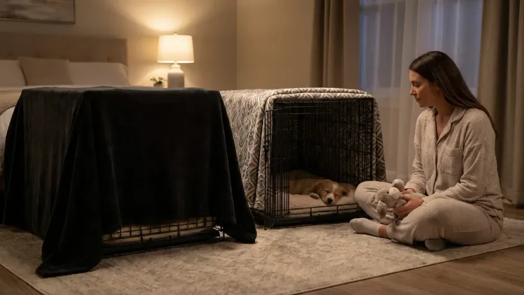 Should I cover the crate completely or leave the front open when crate training at night?