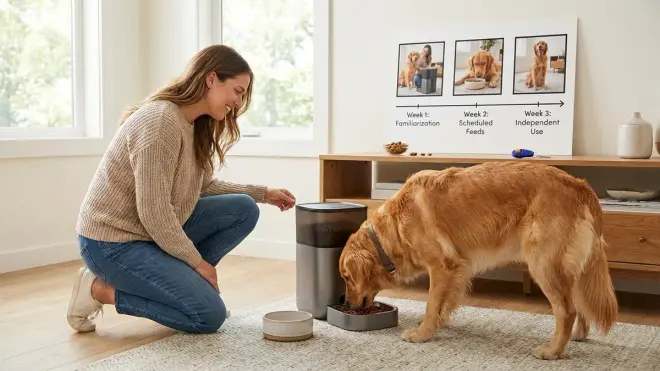 How long does it take to transition a dog to an automatic feeder?