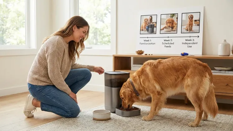 How long does it take to transition a dog to an automatic feeder?