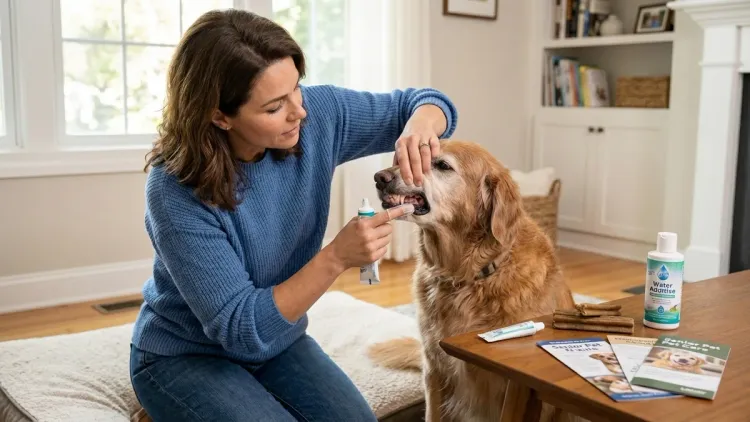 Are there alternatives to professional cleaning for senior dogs who can't undergo anesthesia?